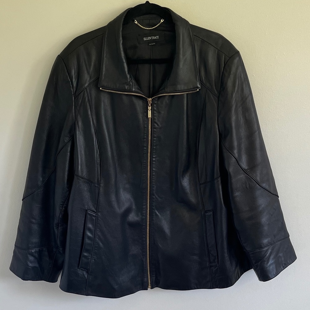 Ellen Tracy Black Leather Jacket size 3x